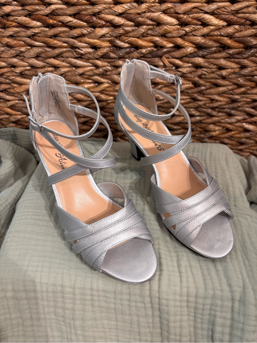 Metallic Silver Strappy Block Heel